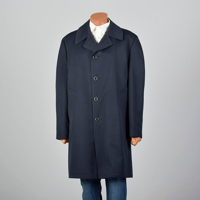 1970s Navy Overcoat with Plaid Liner