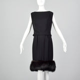 Small Sam FriedLander 1960s Black Dress with Fox Fur Hem
