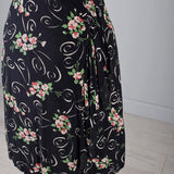1940s Black Rayon Dress with Floral Print and Hip Sash