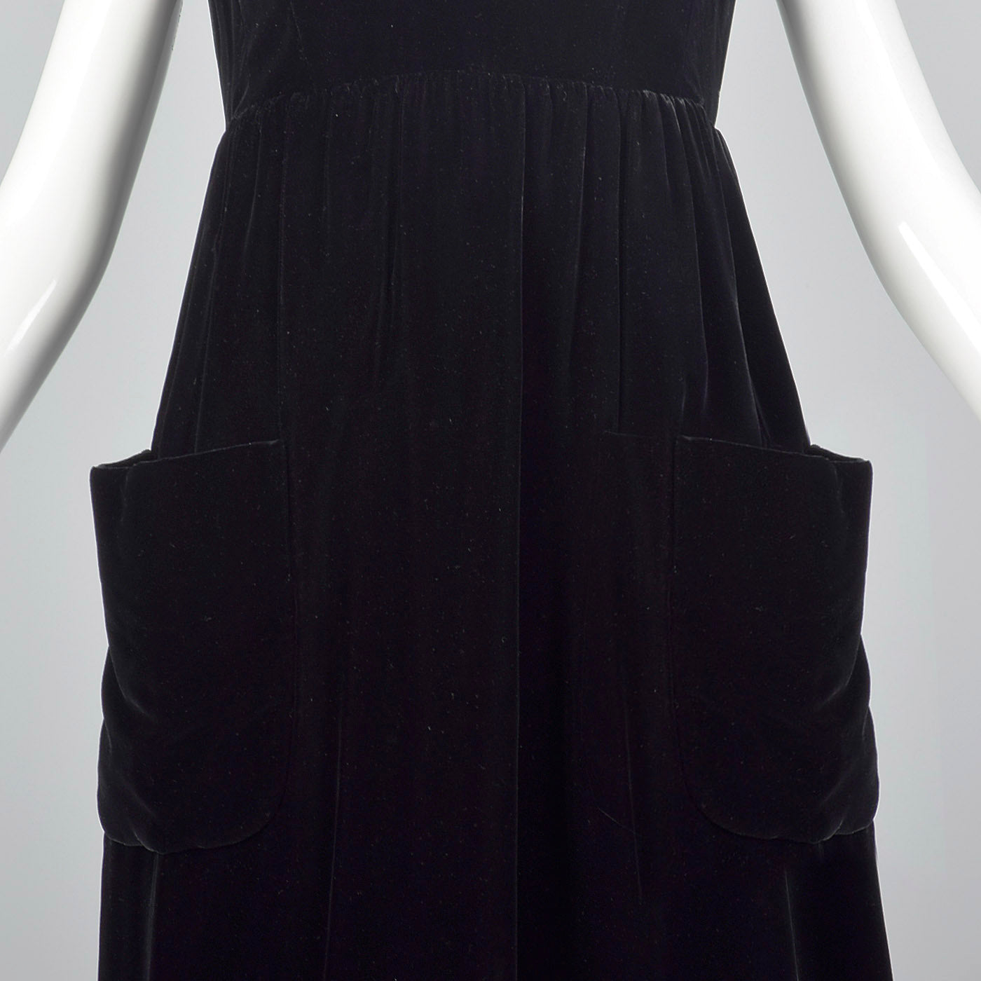 1960s Geoffrey Beene Black Velvet Wrap Dress with Large Patch Pockets