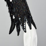 1970s Frank Usher Black Beaded Silk Dress