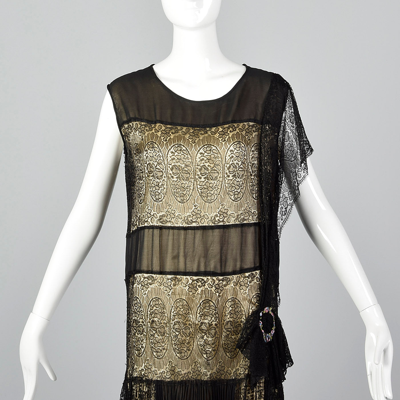 1920s Gorgeous Black Lace Overlay Dress