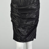 Small 2000s Nicole Miller Collection Shiny Black Lamé Cocktail Party Ruffle Evening LBD Dress