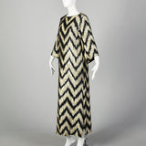 Small 1970s Metallic Kaftan Wide Sleeve Flowy Gold and Black Maxi Dress