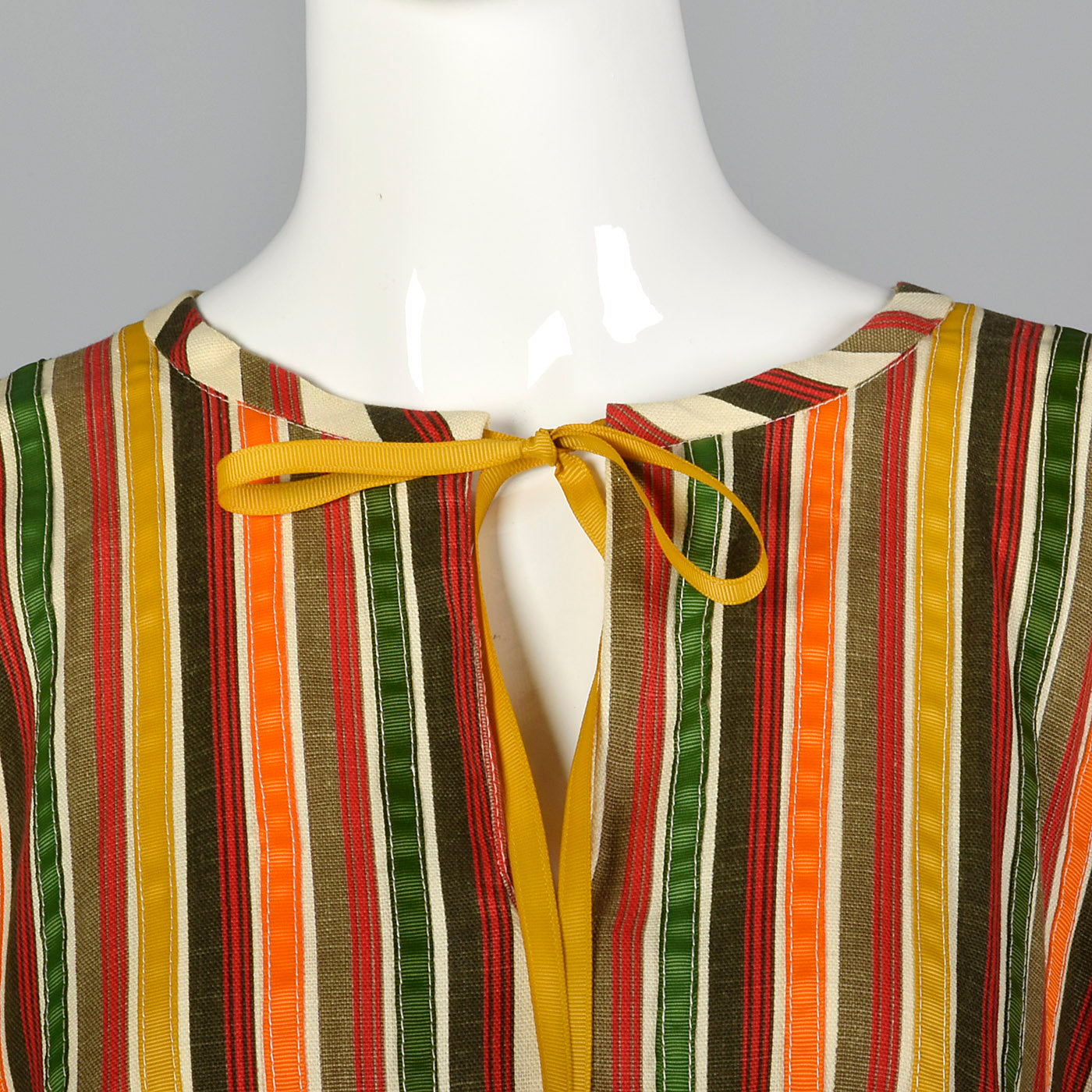 1970s Stripe Cotton Kaftan with Ribbon Fringe