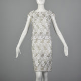 XS 1960s White Two Piece Beaded Dress Set