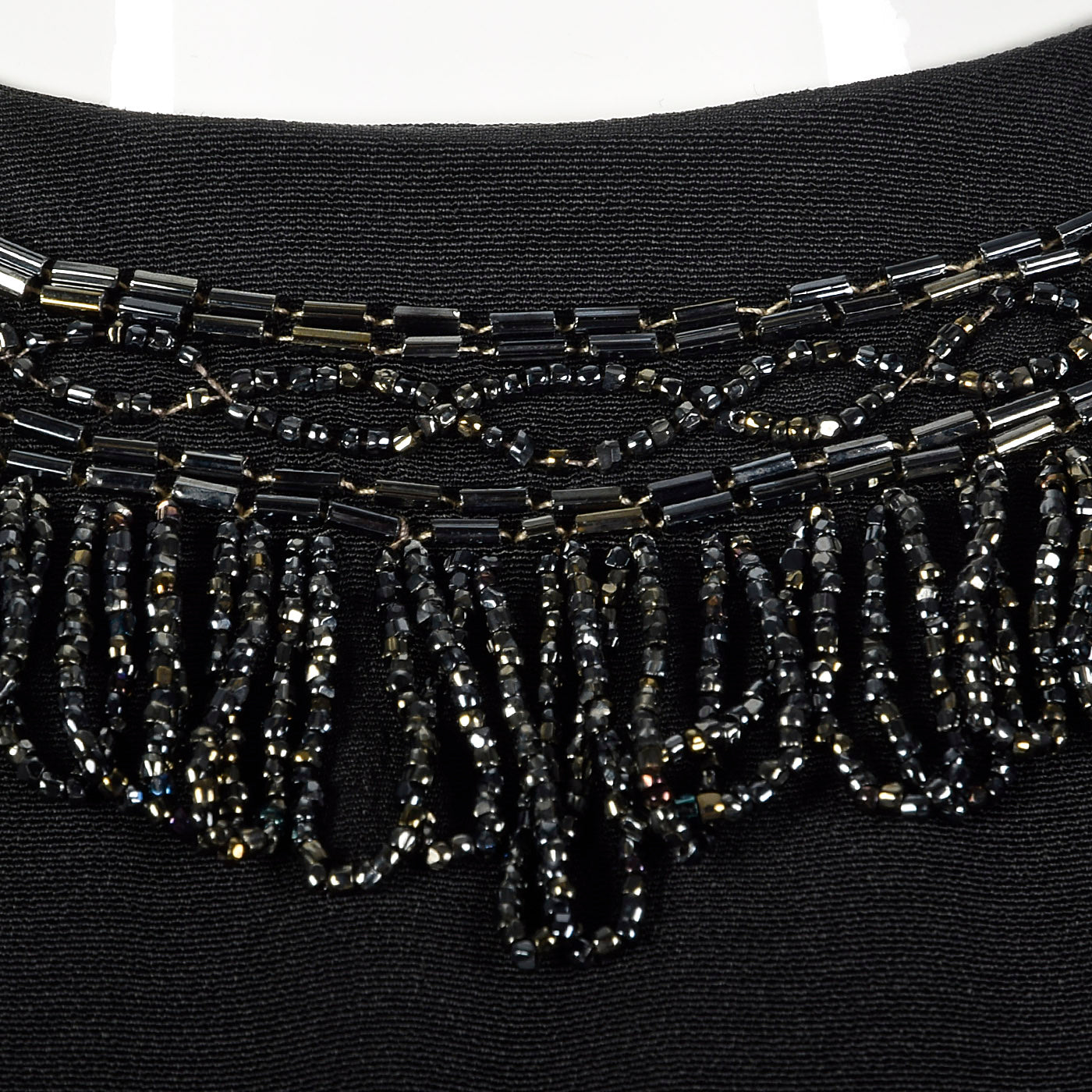 1940s Black Rayon Dress with Beaded Collar