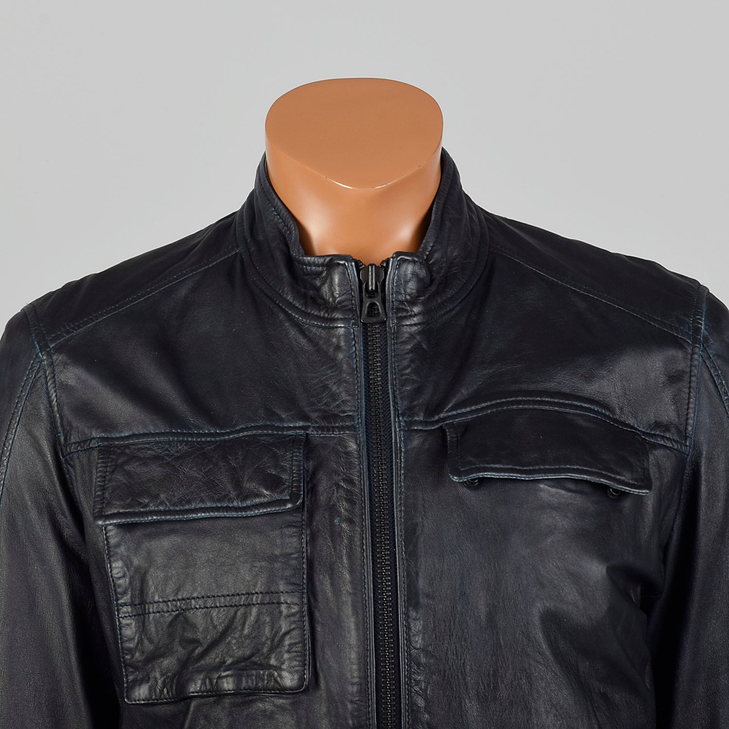 Medium Hugo Boss Cafe Racer Dark Navy Leather Jacket