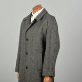 Large 1980s Car Coat Grey Wool Herringbone Tweed Winter Outerwear