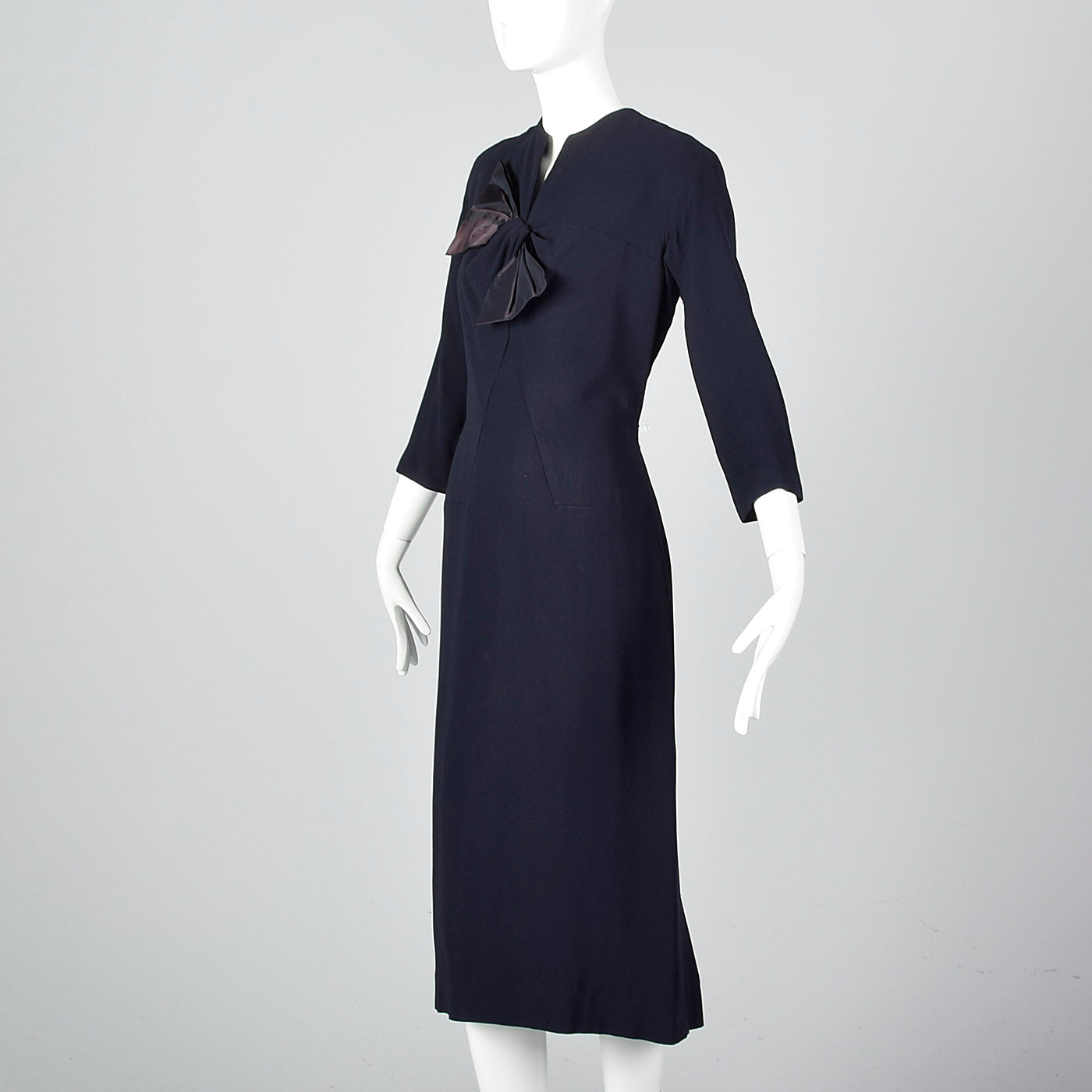 1950s Navy Blue Dress with Bow Detail