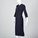 1950s Navy Blue Dress with Bow Detail