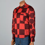 2000s Comme des Garcons Red Silky Apple and Check Print Shirt