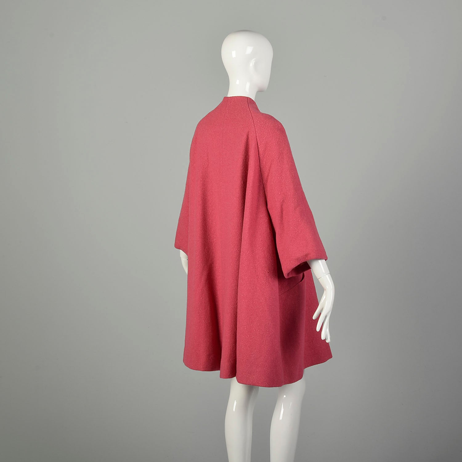 OSFM 1960s Swing Coat Loose Pink Wool Bracelet Sleeve Winter