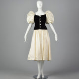 Small Patricia Rhodes 1980s Black Bodice Cream Skirt Dress Set