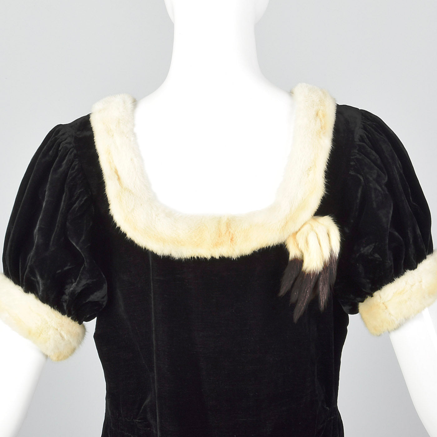 1930s Black Velvet Dress with Fur Collar
