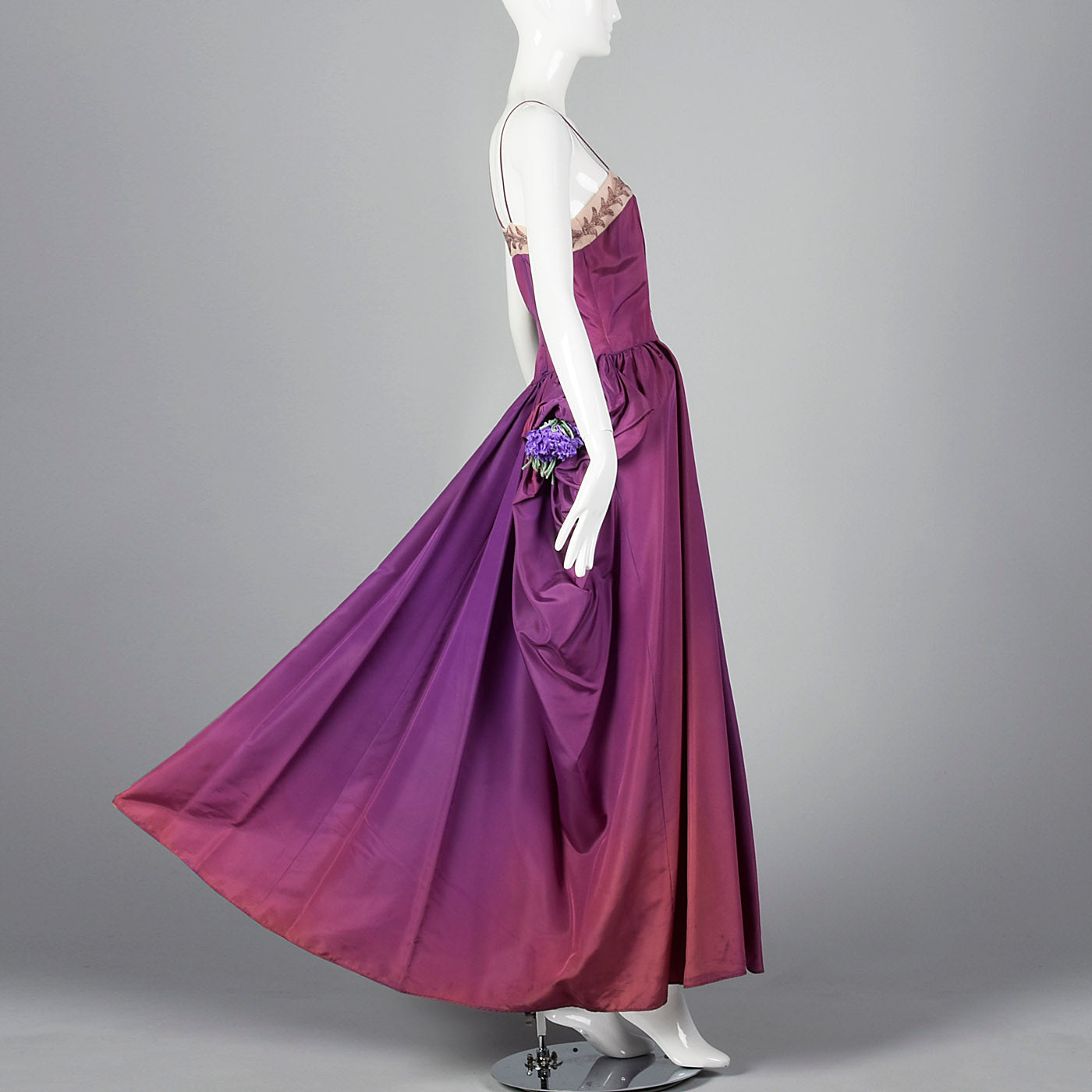 1940s Purple Taffeta Gown with Beaded Neckline