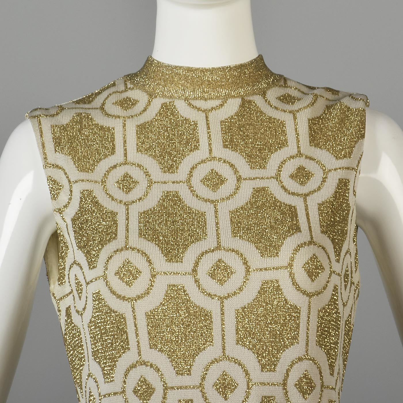 1970s Balmain Maxi Dress in Cream and Gold Lurex