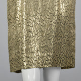 1960s Metallic Gold Dress with Leaf Style Pattern