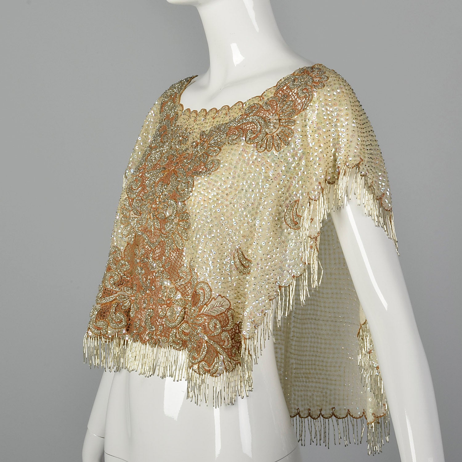 1960s Sequined and Beaded Lace Poncho