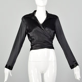 Small-Large 1980s Black Beaded Collar Wrap Top