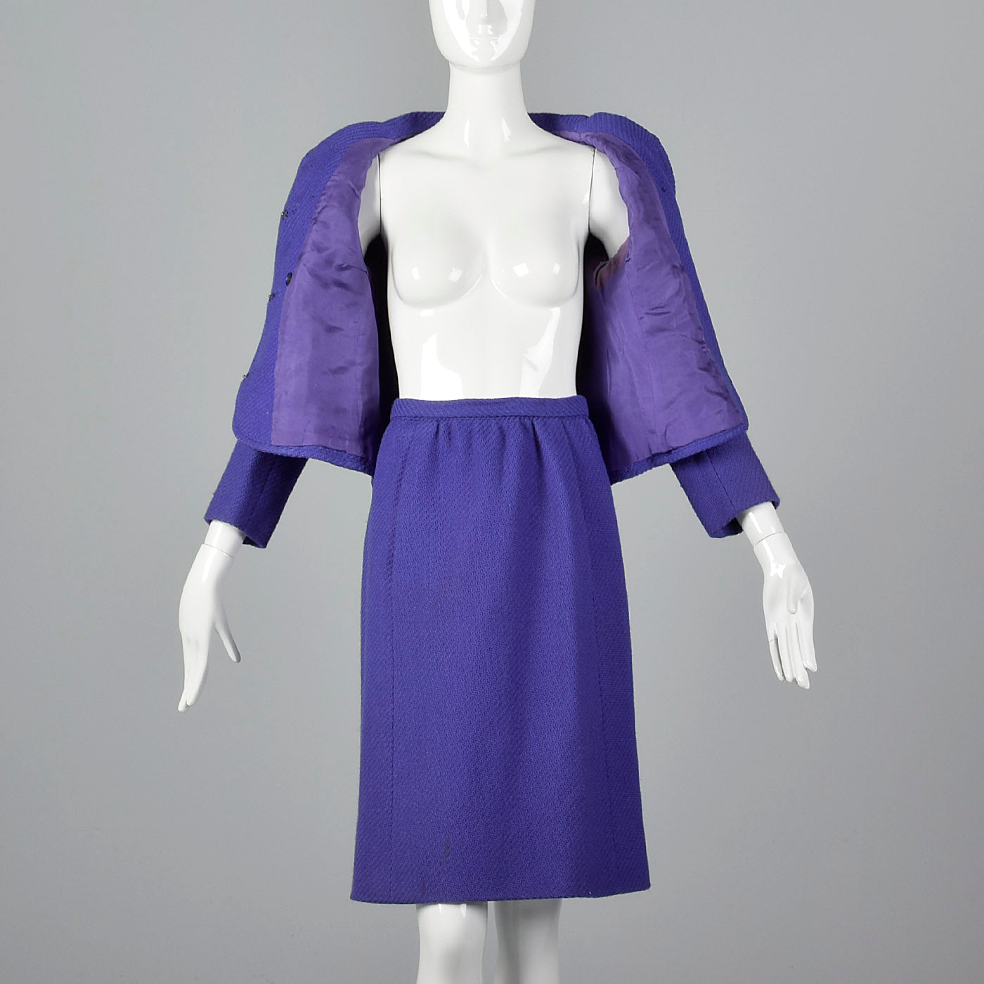 1960s Purple Skirt Suit with Decorative Buttons