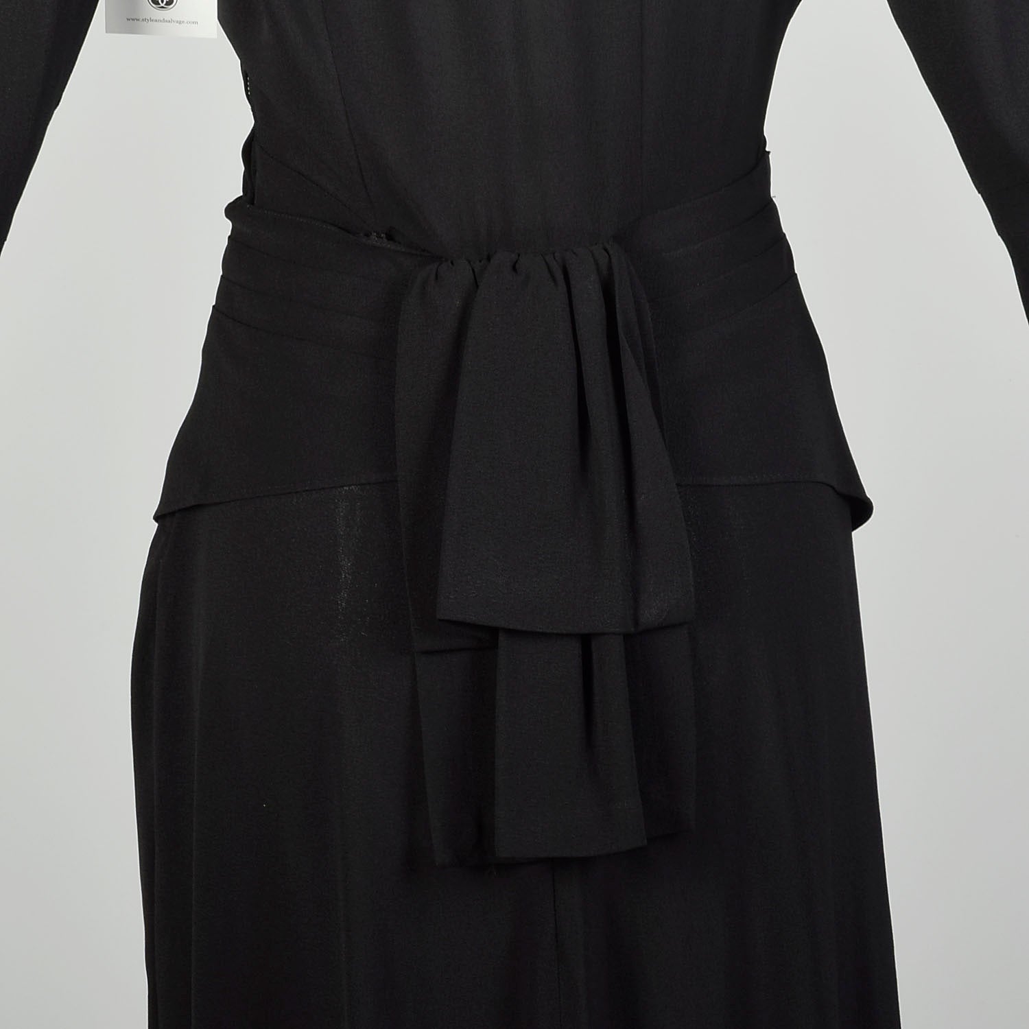 XS 1940s Little Black Dress Rayon Studs Quarter Length Sleeve