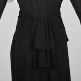 XS 1940s Little Black Dress Rayon Studs Quarter Length Sleeve