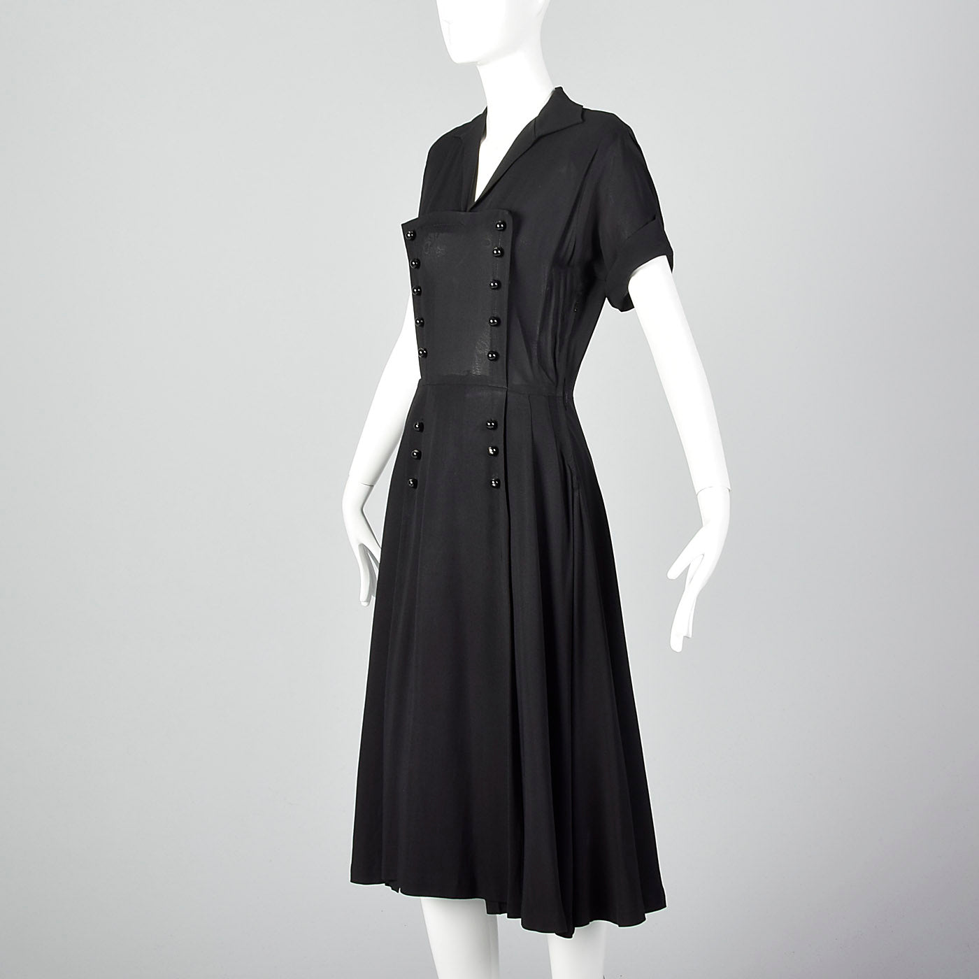 1950s Black Dress with Double Breasted Decorative Buttons
