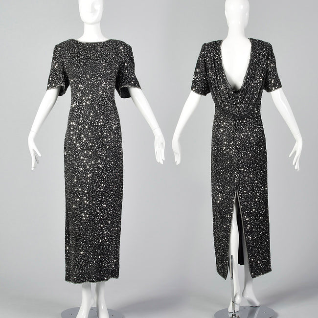 1990s Black Beaded Dress