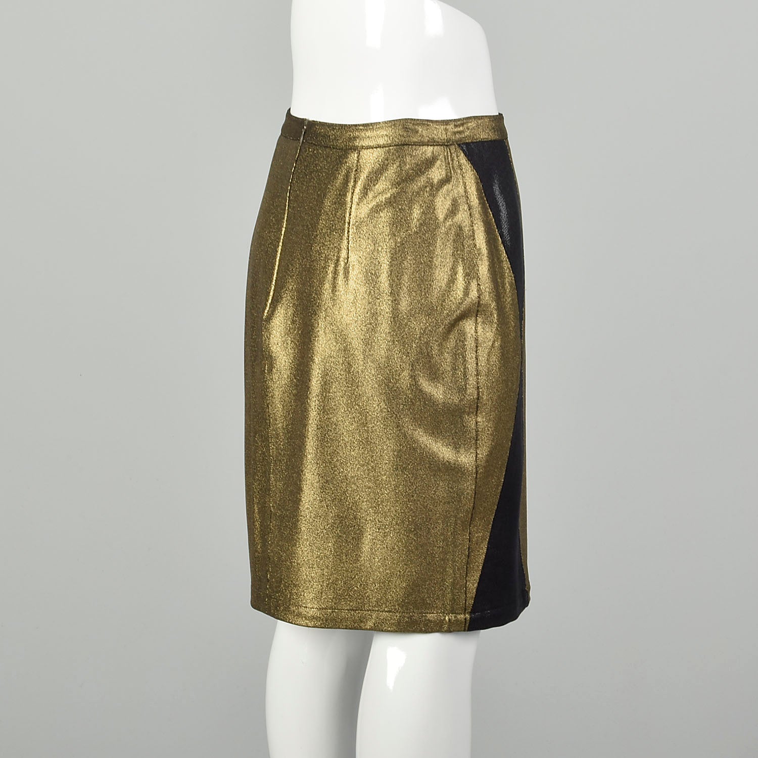 Medium 1990s Gianni Versace Pencil Skirt Metallic Gold Black Embellishments