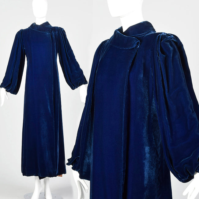 XXS 1940s Blue Velvet Opera Coat