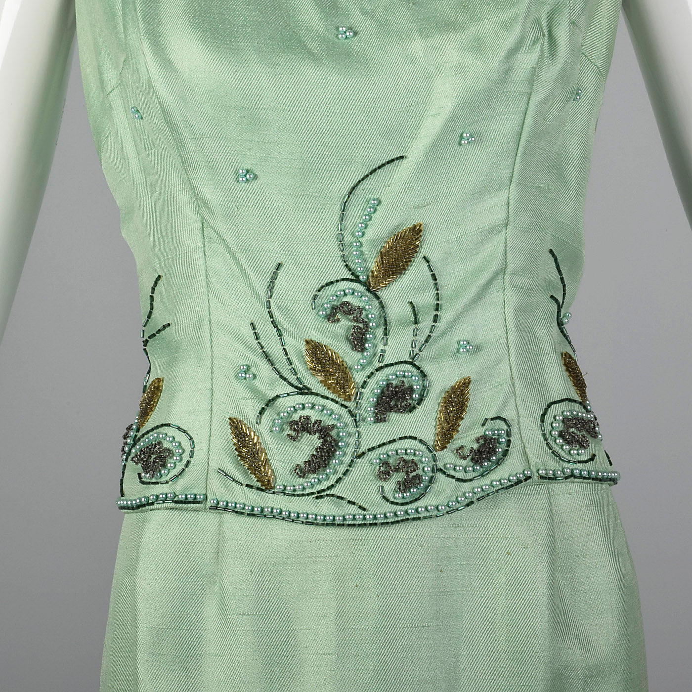 1960s Green Silk Dress with Faux Two-Piece Look