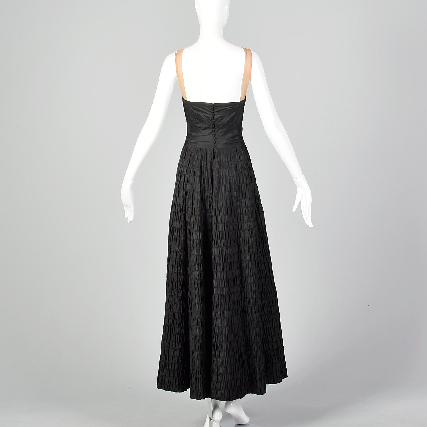 XL 1940s Black Silk Taffeta Gown