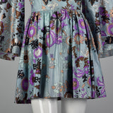 XXS 1960s Floral Mini Dress with Bell Sleeves