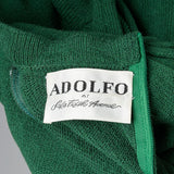 Small 1980s Adolfo Holiday Green Knit Long Sleeve Winter Sweater Dress