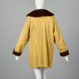 1960s Mustard Yellow Leather Jacket with Brown Faux Fur Trim