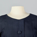 1950s Navy Silk Dress with Wide Belt and Decorative Buttons
