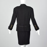 Small Chanel 1980s Black Boucle Skirt Suit
