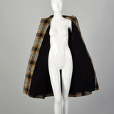 XL 1950s Coat Black Brown Flecked Tweed Overcoat Plaid Winter Wool Plush Lined Outerwear