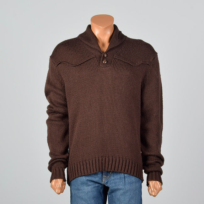 1970s Mens Soft Brown Sweater with Shoulder Yoke