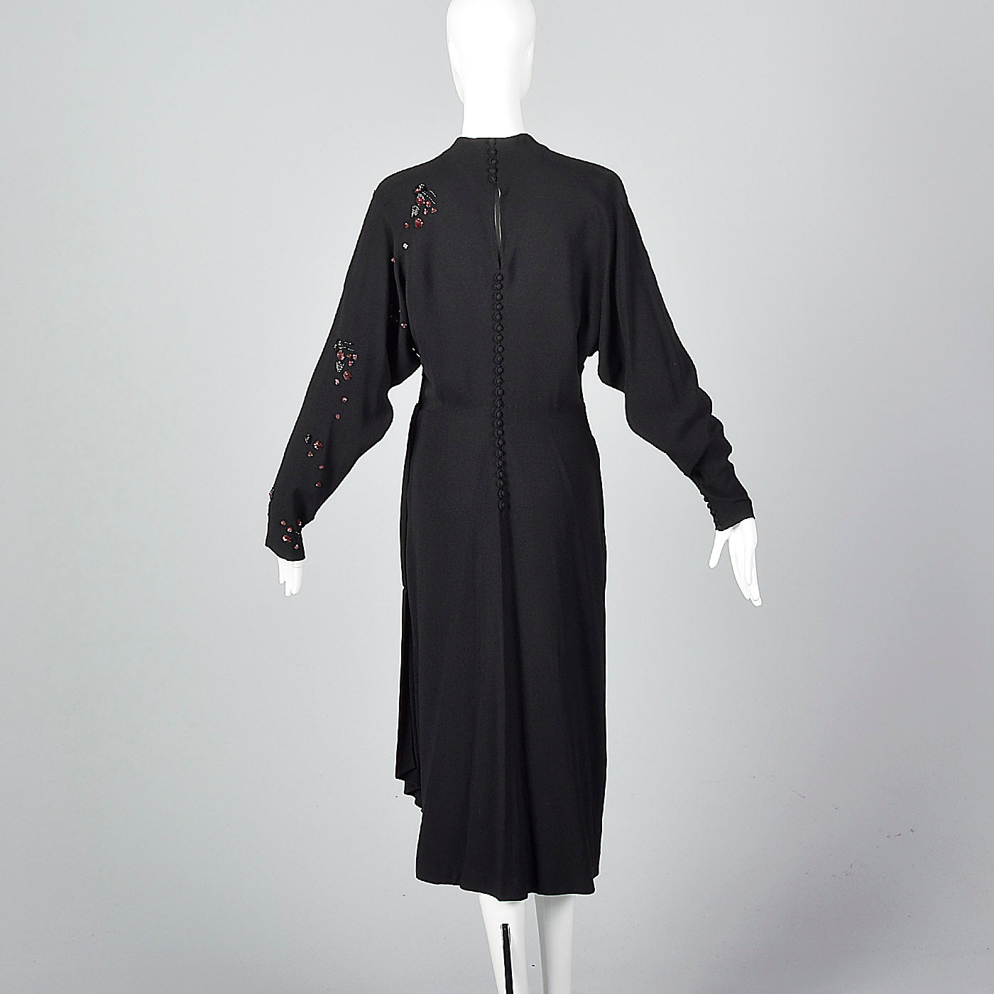 1940s Black Dress with Sequin and Beading Details