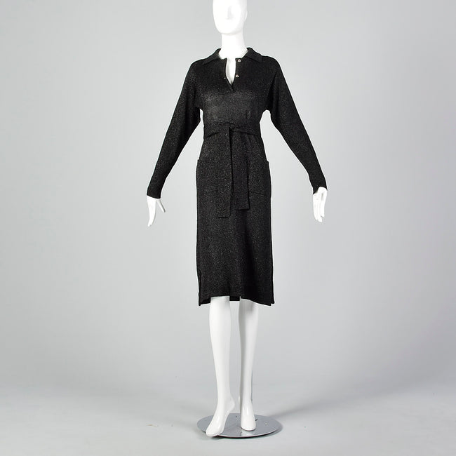 Large 1970s Black Lurex Knit Dress