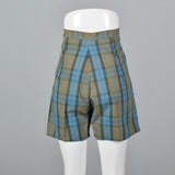 1950s Brown and Blue Plaid Shorts