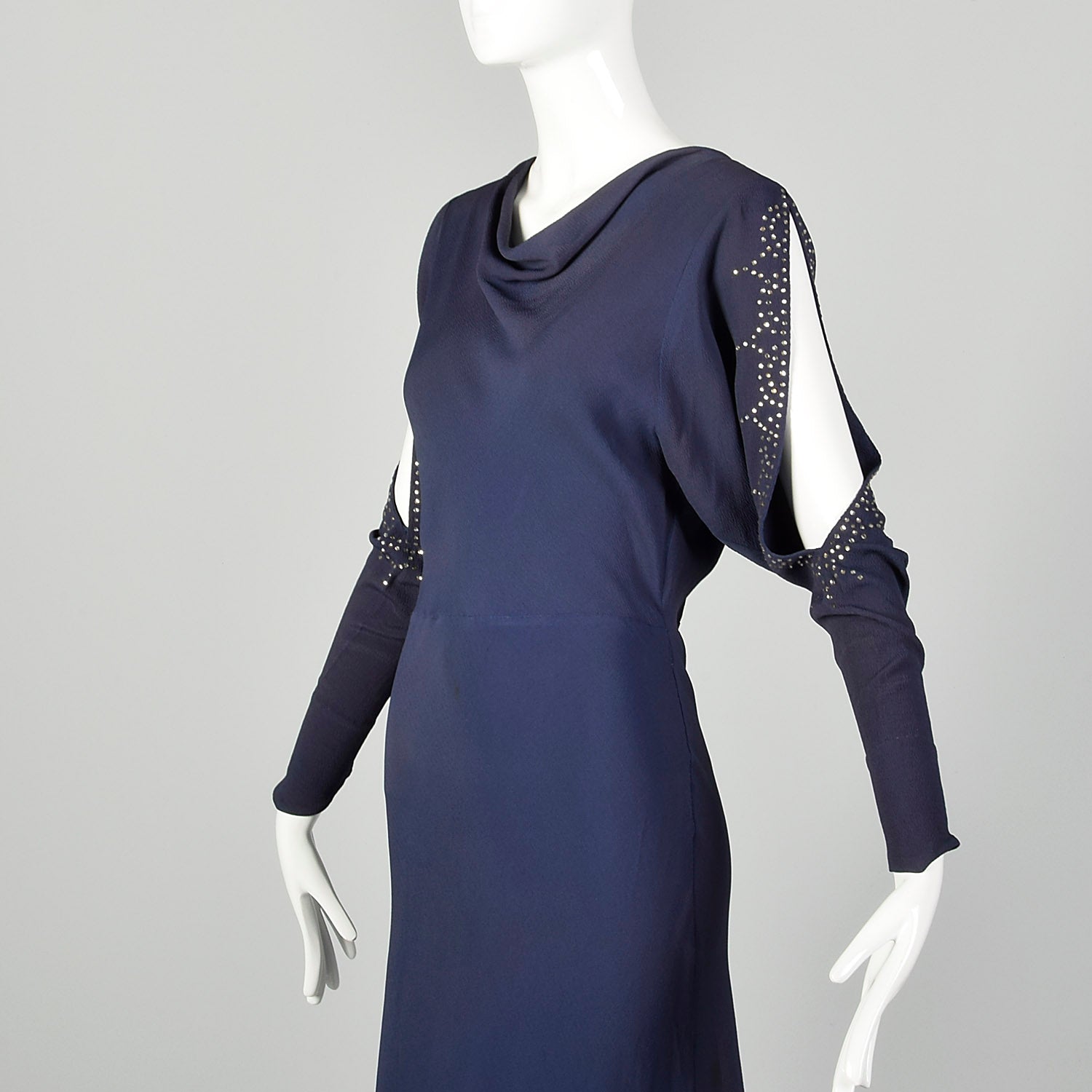 Small 1930s Blue Dress Bias Cut Rhinestone Slit Long Sleeve Evening Go Style & Salvage Small 1930s Blue Dress Bias Cut Rhinestone Slit Long Sleeve Evening Go Style & Salvage
