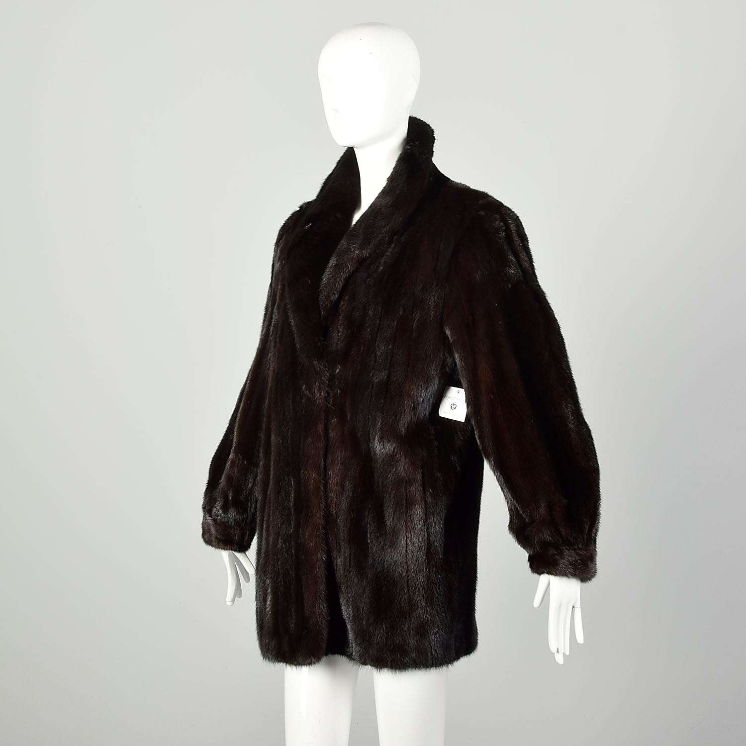 Medium 1980s Jacket Brown Shawl Collar Real Mink Fur Winter Car Coat