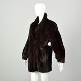 Medium 1980s Jacket Brown Shawl Collar Real Mink Fur Winter Car Coat