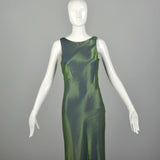 Small 1990s De Laru Prom Dress Iridescent Green Bias Cut Sleeveless Gown