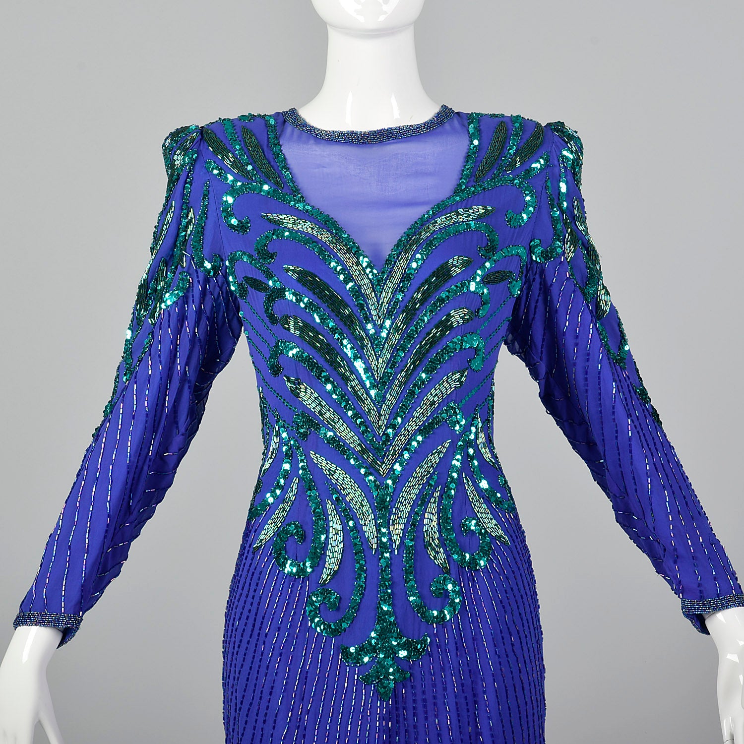 1990s Blue Beaded Cocktail Dress