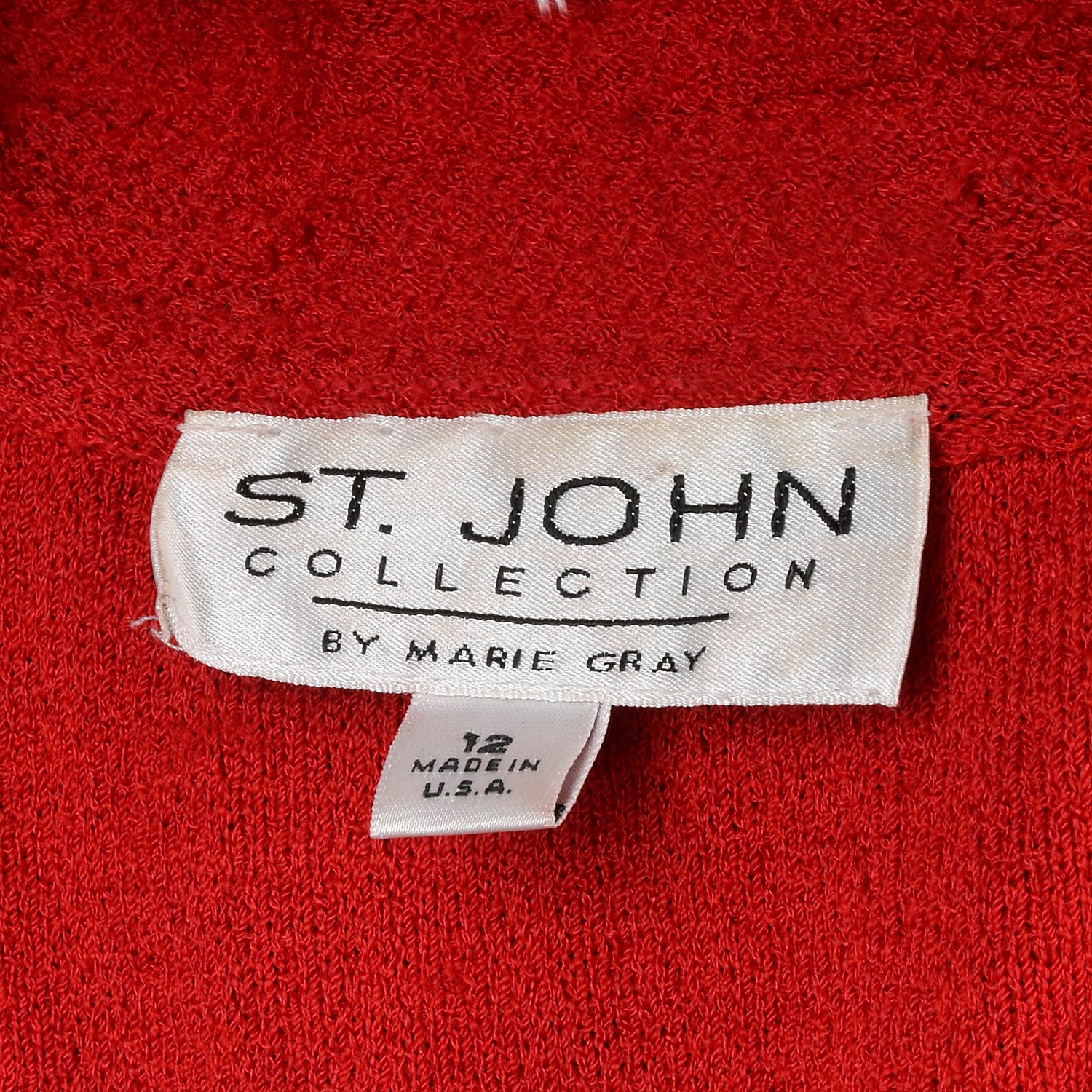 Large St. John Collection 1980s Red Knit Skirt Suit