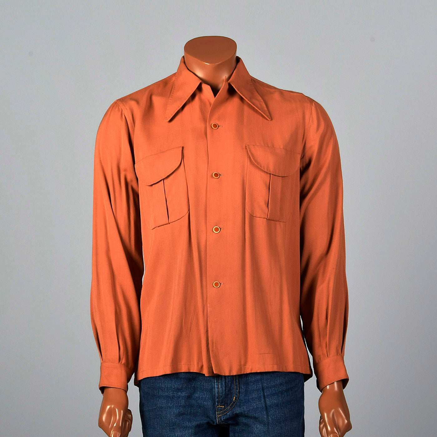 1940s Rust Shirt with Spearpoint Collar